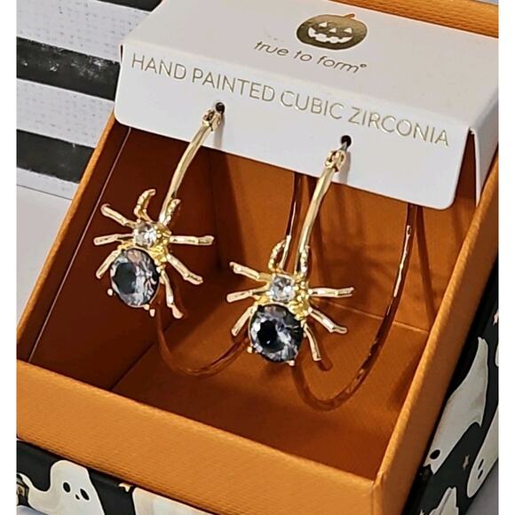 True To Form Earrings Spider Earrings Hoops Cubic Zirconia Halloween Jewelry - Picture 2 of 5